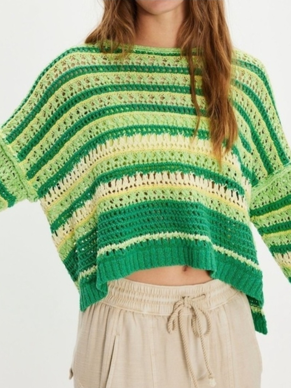 NWT Free People Madelyn Pullover Sweater Enchanted Lime Combo XS